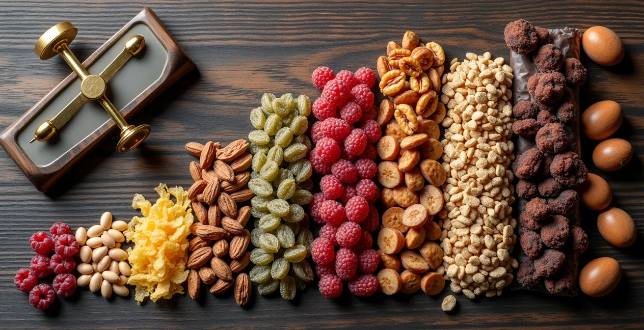 Composition d'aliments pour randonnée disposés par densité calorique avec balance de précision