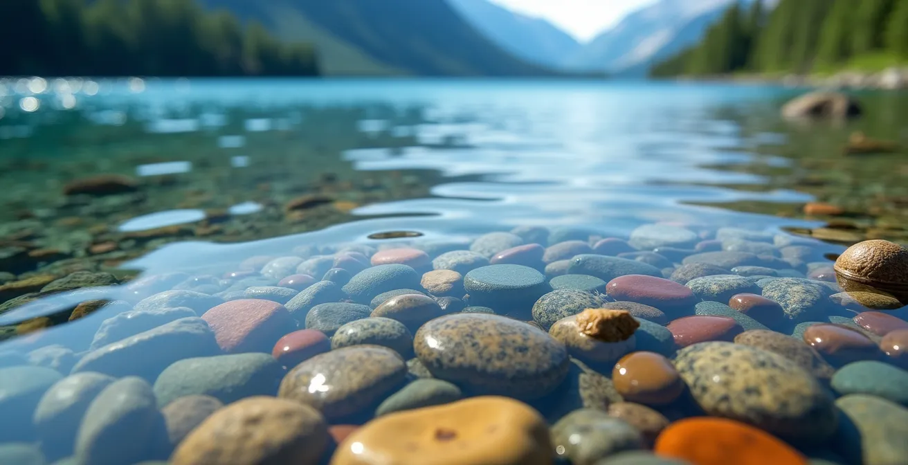 Comparaison avant-après de l'effet d'un filtre polarisant sur un lac de montagne