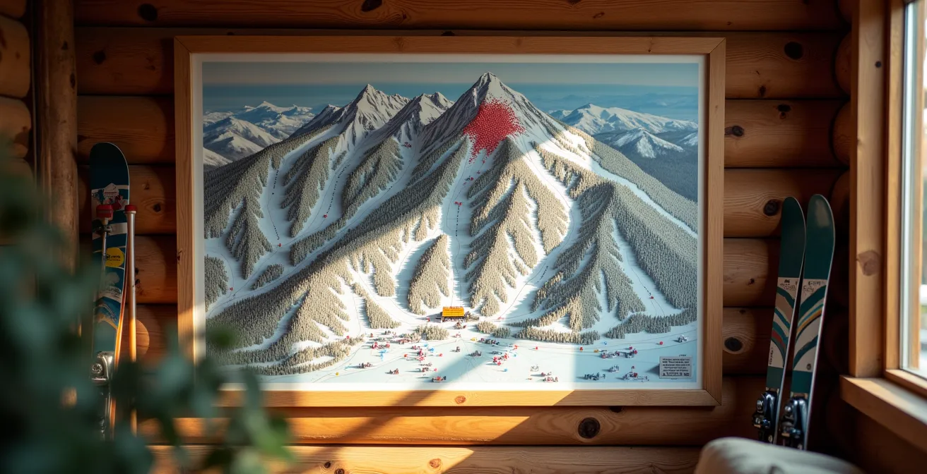 Carte thermique d'un domaine skiable montrant les zones de faible affluence entre 12h et 14h