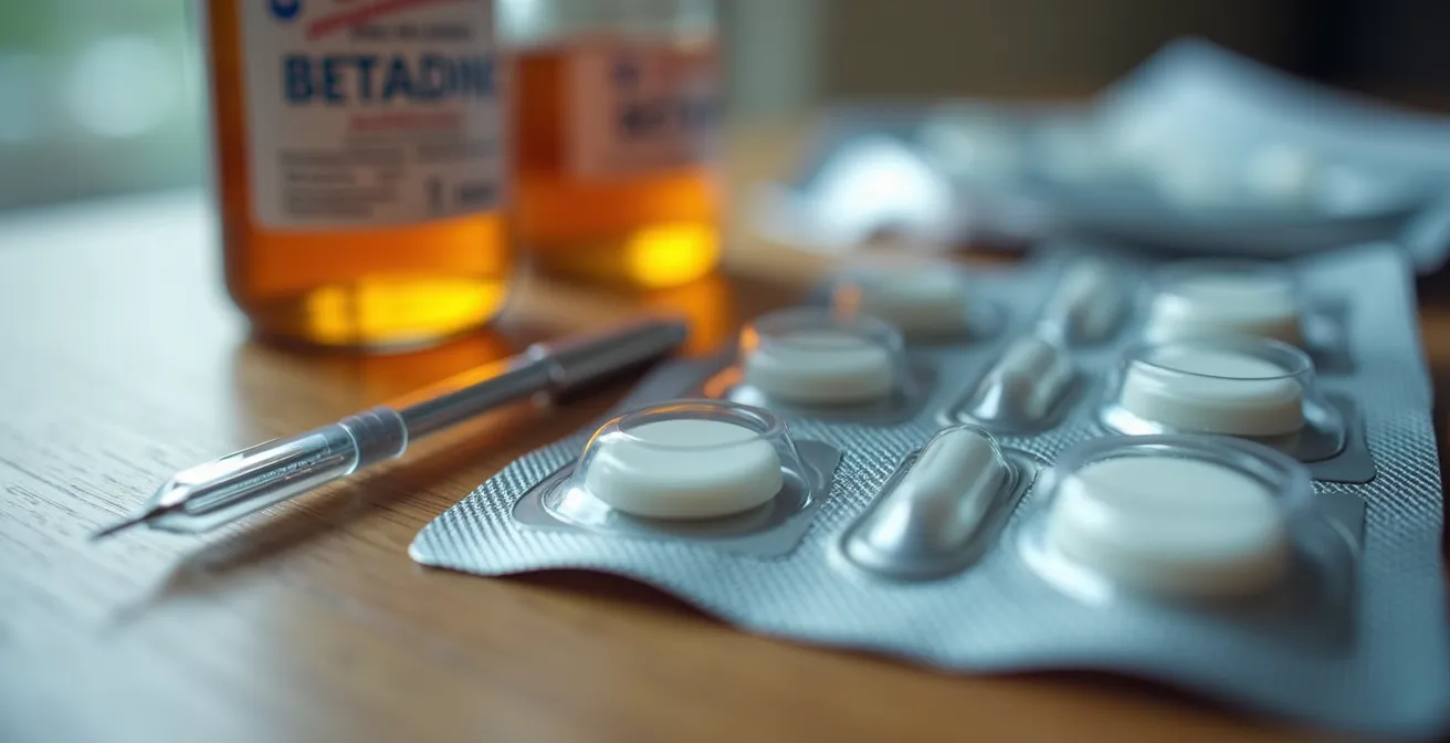 Matériel médical pour traiter une ampoule sur le pied d'un randonneur