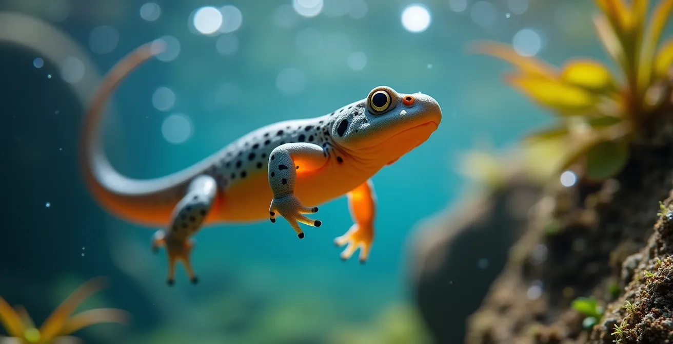 Triton alpestre dans son habitat naturel d'un lac de montagne